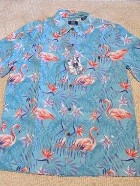Flamingo Flock Hawaiian Button Down Shirt Havana Jim Size Large